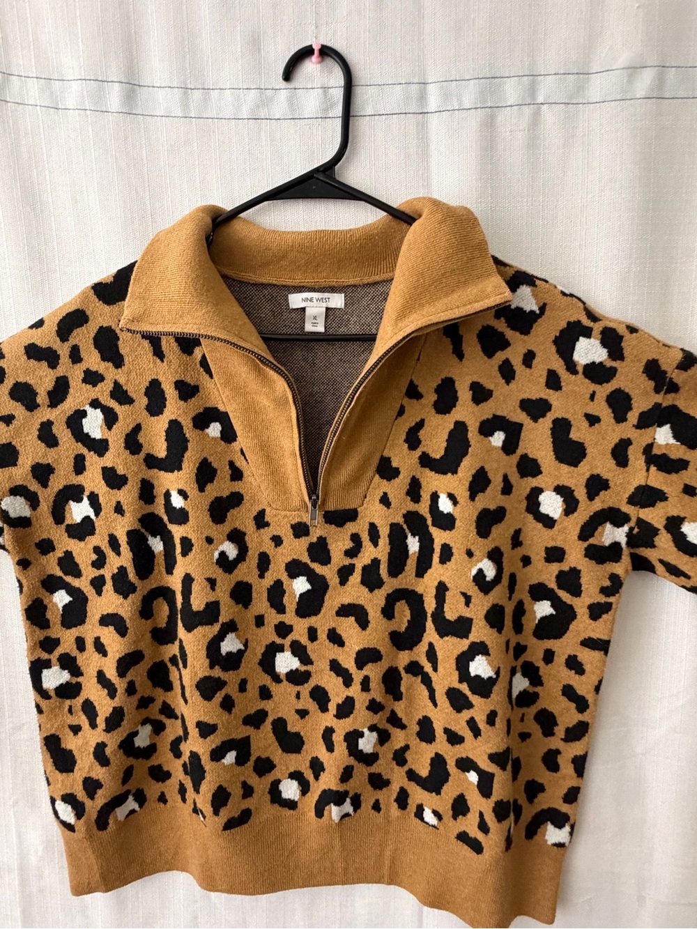 Nine West women’s size XL Leopard Print Quarter Zip Pullover Sweater(C47)